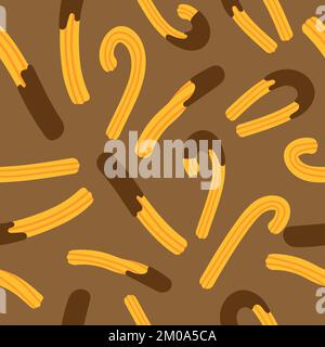 Dessert tradizionale messicano o spagnolo. Churros al cioccolato. Ripetizione senza giunture. Dolci tradizionali. Churros ripetitivi senza fine. Vettore Illustrazione Vettoriale
