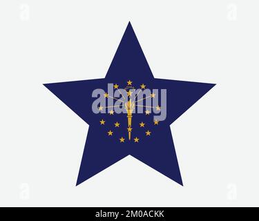 Bandiera Indiana Star. NEGLI Stati Uniti Five Point Star Shape state Flag. Hoosier Indianan US Banner icona simbolo Vector Flat Illustrazione grafica Illustrazione Vettoriale