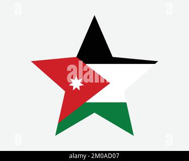 Bandiera Jordan Star. Bandiera Jordanian Star Shape. Hashemite Regno di Giordania Paese National Banner icona simbolo Vector Flat Illustrazione grafica Illustrazione Vettoriale