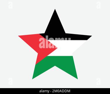 Bandiera Palestine Star. Bandiera Palestinese a forma di stella. Stato della Palestina Paese National Banner icona simbolo Vector Flat Illustrazione grafica Illustrazione Vettoriale