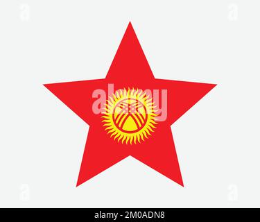 Kirghizstan Star Flag. Bandiera a forma di stella della Repubblica del Kirghizistan. Country National Banner icona simbolo Vector Flat Illustrazione grafica Illustrazione Vettoriale