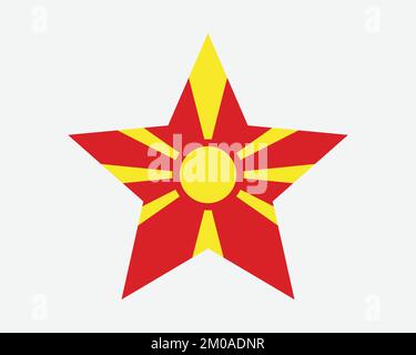 Bandiera della Macedonia settentrionale. Bandiera a forma di stella macedone settentrionale. Country National Banner icona simbolo Vector Flat Illustrazione grafica Illustrazione Vettoriale