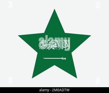 Bandiera Saudita. Bandiera a forma di stella Saudita. KSA Country National Banner icona simbolo Vector Flat Illustrazione grafica Illustrazione Vettoriale