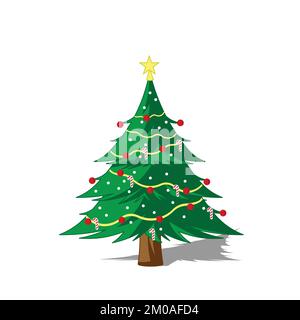 albero di natale con accessorio e ombra Illustrazione Vettoriale