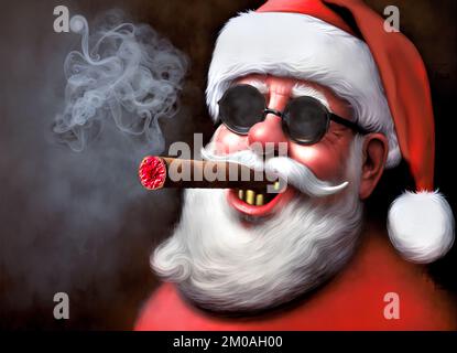 Babbo Natale fuma un sigaro Foto Stock