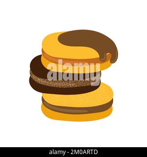 Alfajor de maicena. Biscotti vari, con marmellata, dulce de leche e cioccolato. Dessert classico sudamericano e latino americano Illustrazione Vettoriale