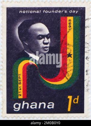 Foto di un francobollo dal giorno del Fondatore Nazionale del Ghana 21st settembre 1963 Foto Stock