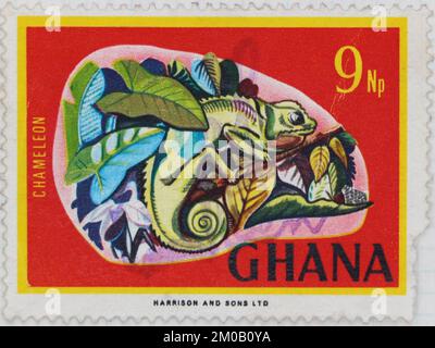 Foto di un francobollo da Ghana Chameleon rettile Definitives serie 1967-1969 Foto Stock