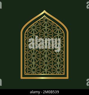 Finestra ornamentale araba d'oro con motivi islamici tradizionali Illustrazione Vettoriale