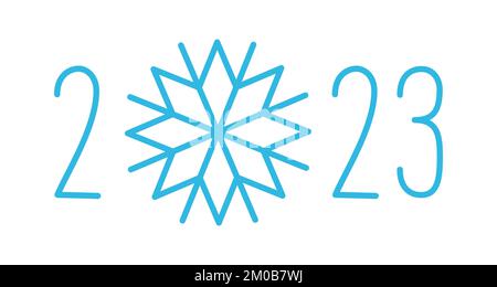 Scritta disegnata a mano con anno 2023 e fiocco di neve blu Illustrazione Vettoriale