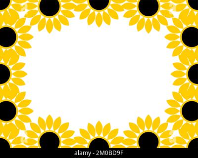 Cornice con girasoli stilizzati con proporzioni di 4:3. Immagine vettoriale. Illustrazione Vettoriale