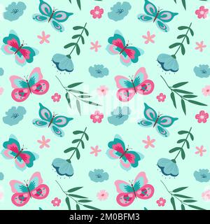Modello senza cuciture con graziose farfalle Illustrazione Vettoriale