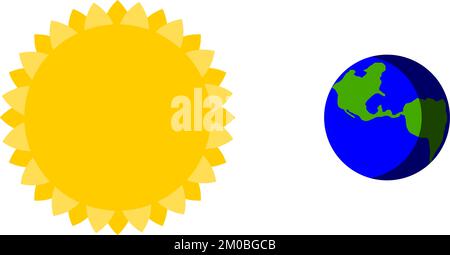 Sistema solare simbolico Terra e Sole insieme di icone. Immagine vettoriale. Illustrazione Vettoriale