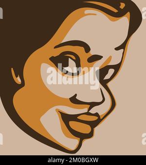 Vettoriale ritratto di una donna bella americana, afroamericana sorridente, vista profilo. Illustrazione Vettoriale