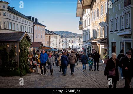 Mercatino di Natale a Bad Tölz, Germania Foto Stock