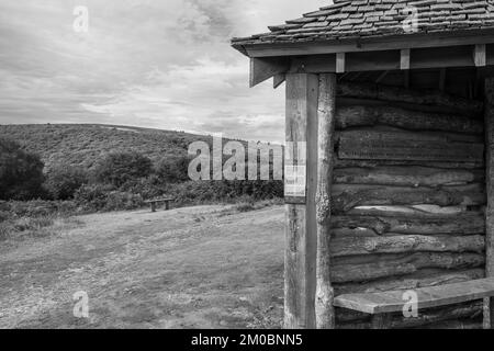 La capanna Jubilee si affaccia su Horner Woods nel Parco Nazionale di Exmoor Foto Stock