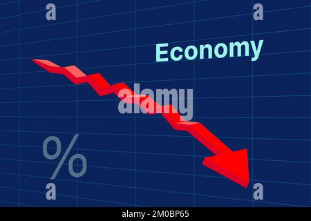 Crollo economico con freccia rossa in giù: Crisi finanziaria. Illustrazione vettoriale Illustrazione Vettoriale