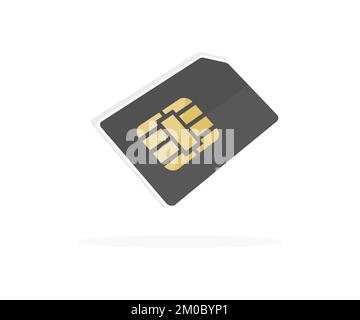 Design del logo di schede sim realistiche e volanti. Rete mobile con tecnologia a microchip esim. Tecnologia di comunicazione mobile. Illustrazione Vettoriale