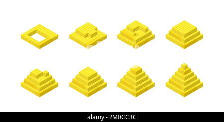 un insieme di istruzioni per assemblare una piramide di mattoni di plastica. Clipart del vettore Illustrazione Vettoriale