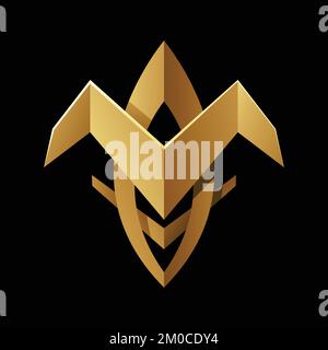 Golden Abstract Tribal forma piegata su sfondo nero Illustrazione Vettoriale