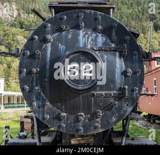 Caldaia anteriore del vecchio motore locomotiva a ruscello d'epoca Foto Stock