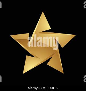 Forma Golden Glossy Star su sfondo nero Illustrazione Vettoriale
