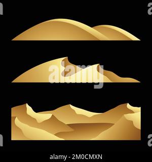 Golden Hills Dunes e Montagne su uno sfondo nero Illustrazione Vettoriale