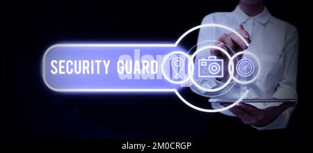 Testo che mostra Inspiration Security Guard. Word per gli strumenti utilizzati per gestire più applicazioni di sicurezza Foto Stock