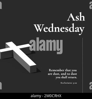 Composizione del testo del mercoledì delle ceneri su croce bianca e nera Foto Stock