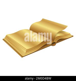 Golden Open Book su sfondo bianco Illustrazione Vettoriale