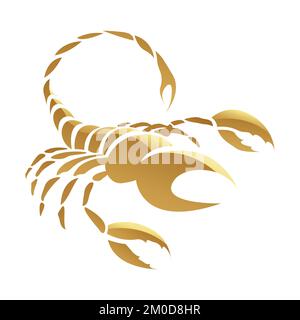 Segno Zodiaco dorato Scorpione su sfondo bianco Illustrazione Vettoriale