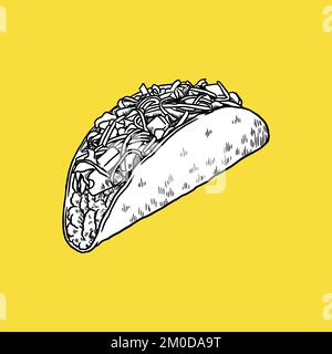 Taco Icon, concetto di Fast Food, Sketch e Vintage Style. Vettore. Illustrazione vettoriale Illustrazione Vettoriale
