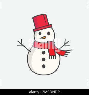 Pupazzo di neve con vettore cappello. Modello icona Snowman. Icona del simbolo dell'inverno. Natale e Capodanno biglietto di auguri elemento di design. Illustrazione vettoriale Illustrazione Vettoriale