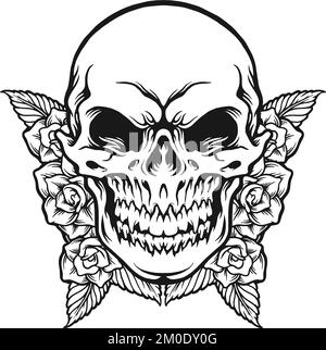 Teschio di zucchero con fiori Silhouette vettoriale illustrazioni per il vostro logo di lavoro, t-shirt merchandise, adesivi e disegni di etichette, poster, biglietti d'auguri Illustrazione Vettoriale