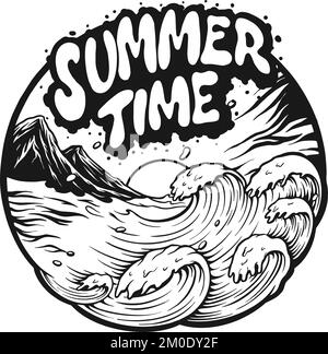 Estate tempo vacanza paesaggio Silhouette vettore illustrazioni per il tuo lavoro logo, merchandise t-shirt, adesivi e disegni di etichette, poster Illustrazione Vettoriale