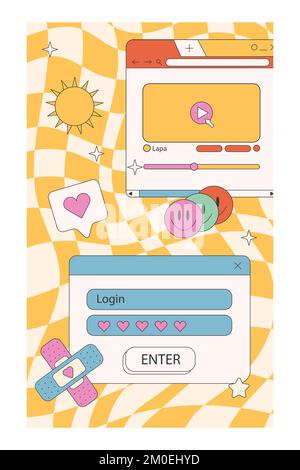 Poster retrò moderni. Storie e post sui social media. Illustrazione astratta dell'interfaccia retrò. cornici, password, intonaco. Grafica vettoriale Illustrazione Vettoriale