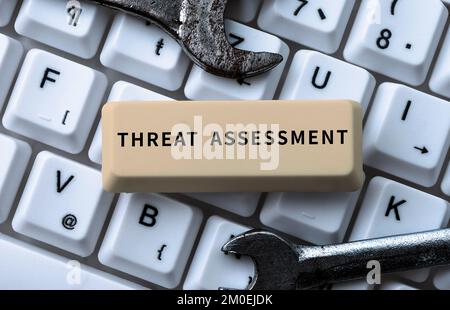Didascalia concettuale Valutazione delle minacce. Vetrina aziendale che determina la gravità di una potenziale minaccia Foto Stock