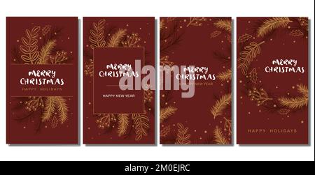 Vettore banner verticale Natale Set di vettore banner natalizio rosso scuro Illustrazione Vettoriale