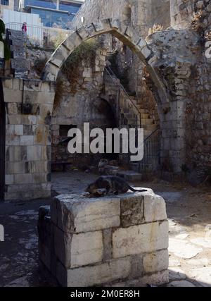 Rovine nel quartiere ebraico nella città vecchia di Gerusalemme, Israele. Foto Stock