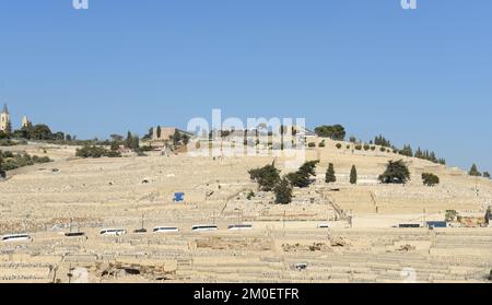Vista sul cimitero ebraico sul Monte degli Ulivi a Gerusalemme. Foto Stock