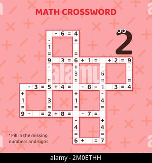Matematica Crossword puzzle per bambini risolvere esempio. Illustrazione Vettoriale