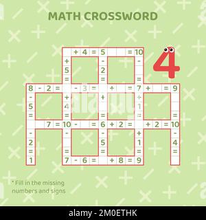 Matematica Crossword puzzle per bambini risolvere esempio. Illustrazione Vettoriale