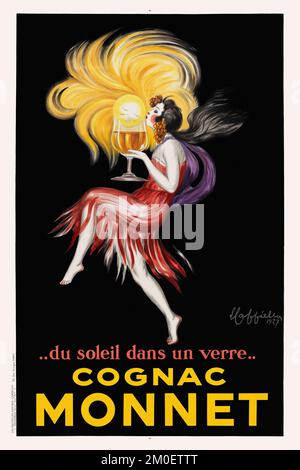 ... du soleil dans un verre... Cognac Monnet di Leonetto cappello (1875-1942). Poster pubblicato nel 1927 in Francia. Foto Stock