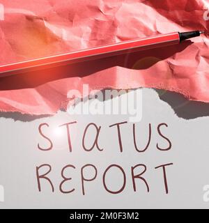 Rapporto sullo stato del segno di scrittura a mano. Word for Update Riepilogo delle situazioni a partire da un determinato periodo di tempo Foto Stock