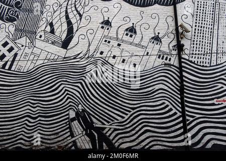 XL Recordings, opere di Thom York di Radiohead, The Eraser on Walls of One Codlington Mews, Notting Hill, RBKC, Londra, Inghilterra, Regno Unito, W11 2EH Foto Stock