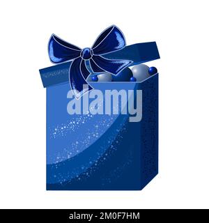 Сolorful scatole regalo con archi e roba di Natale . Illustrazione JPEG per adesivi, creazione di motivi, sfondo, carta da imballaggio, cartoline, design. Foto Stock