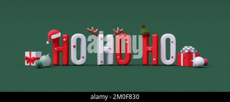 Ho ho ho ho Babbo Natale citazione su sfondo verde. Creative buon Natale e felice anno nuovo concetto 3D rendering 3D illustrazione Foto Stock