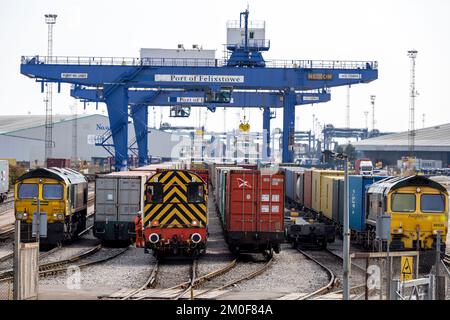 Terminal ferroviario porto di Felixstowe Suffolk UK Foto Stock