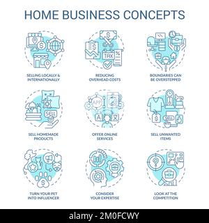 Home business turchese concetto icone set Illustrazione Vettoriale