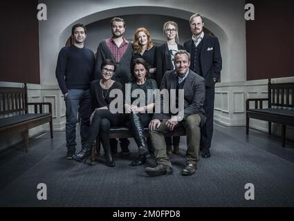 Membri del cast e dell'equipaggio di Borgen, tra cui Sidse Babett Knudsen, Birgitte Hjort Sorensen, Adam Price, Pilou Asbaek e Benedikte Hansen Foto Stock